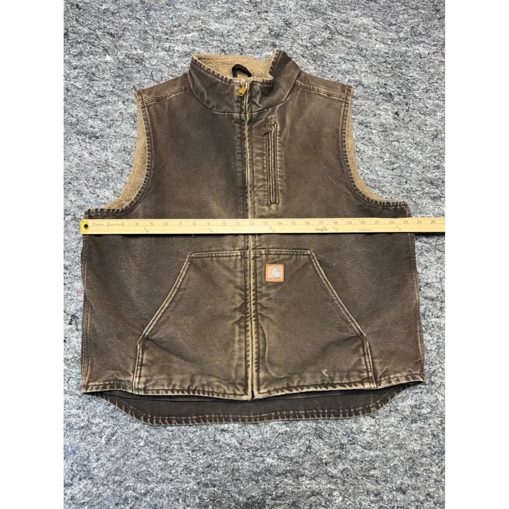 Carhartt V33 DKB Mock Neck Sherpa Lined Sandstone Duck Vest Mens Large Brown